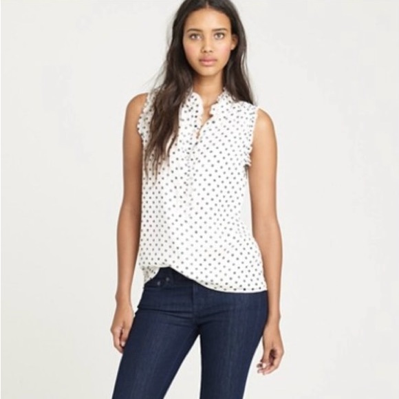 Blouse J.Crew Navy à Pois Avec Col Volanté - Taille 00 - Occasion Très Bon état
